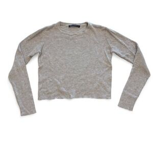 Brandy Melville Gray Ribbed Cropped Longsleeve Crew Neck Top